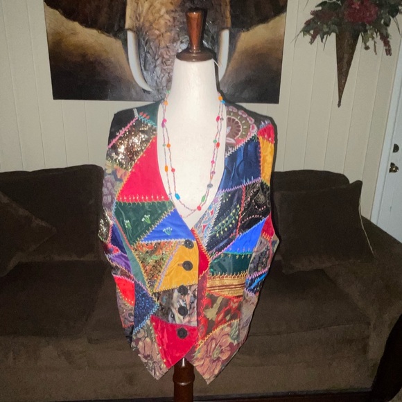 Crazy Horse Collection • Large •Multi-Colors • Patches • Hippy • Geometric •Vest - Picture 2 of 16